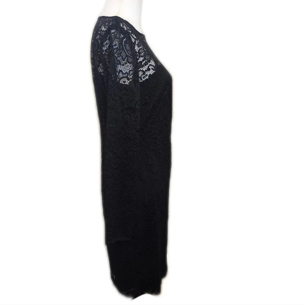 Chaps NWT Black Lace Overlay Long Sleeved Mini Dress, Holiday Party! 8